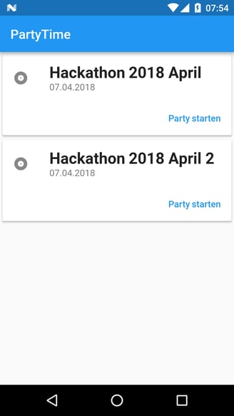 Prototyp : Partytime mit Flutter Screen 1