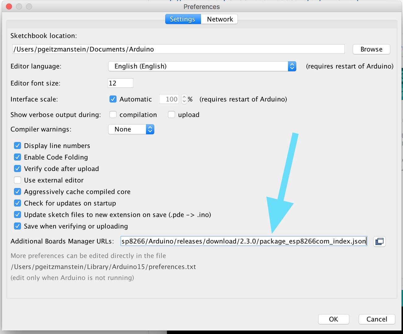 Arduino IDE Additional Boards Manager URLs