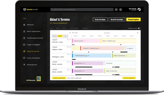 MacBook / Desktop Version des Azubi Guides, Ansicht Ablauf und Termine