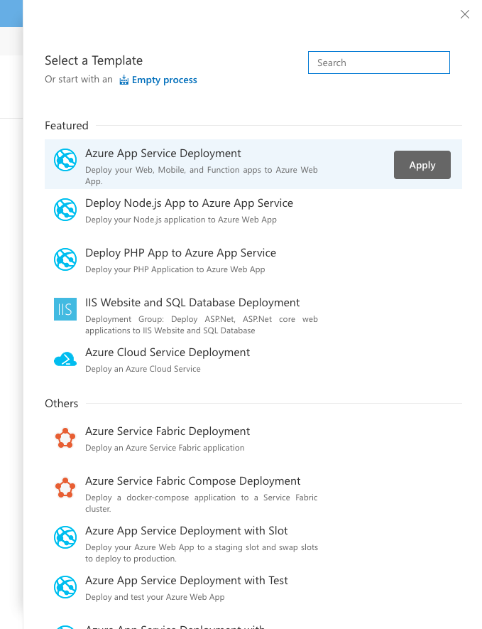 Vorlage Azure App Service Deploy als Release Definition