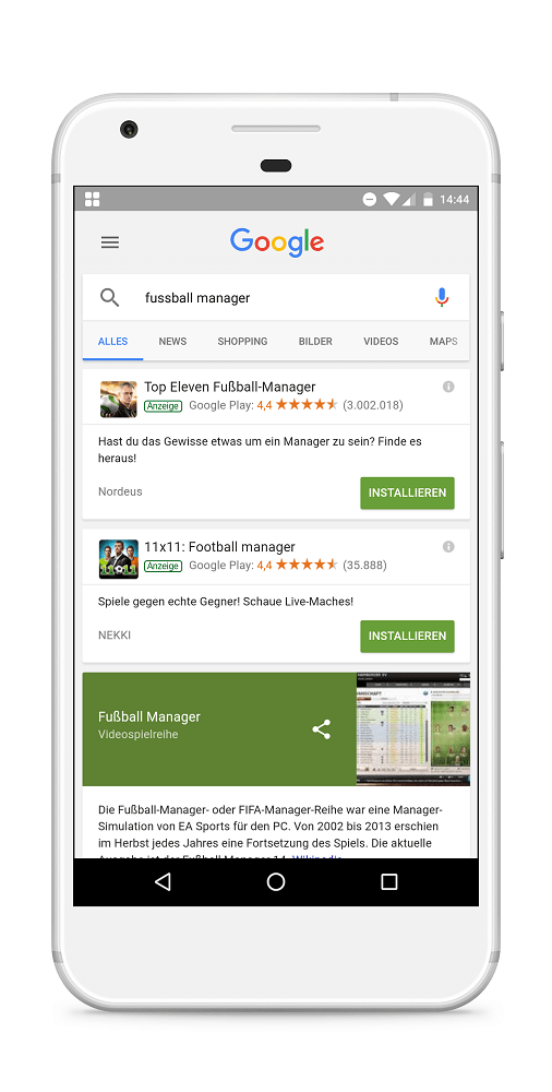 Beispiel für App-Anzeigen in der Google Suche